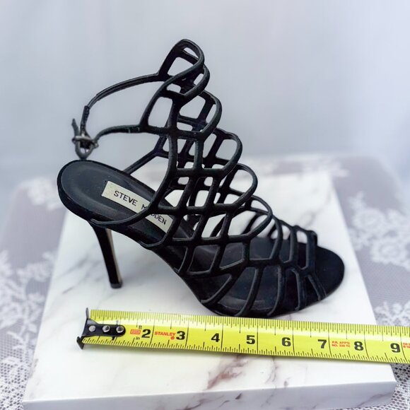 Steve Madden Sexy Slithur Black Nubuck Caged Heel - Picture 11 of 12